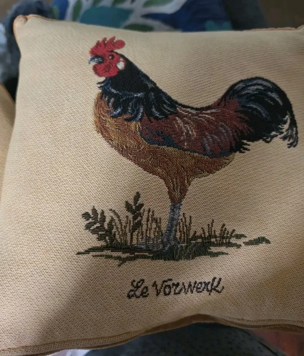 Rooster Needlepoint Pillow French Country 12x12 Nuetral Colors Farmhouse France